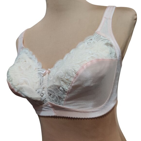 Vanity Fair 36DD vintage 1960s pink lace full coverage soft cup bra USA made - Picture 2 of 6